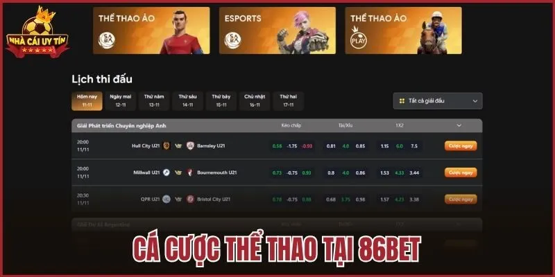 Cá cược thể thao tại 86bet