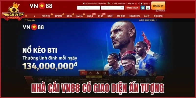 Nhà cái VN88 có giao diện ấn tượng