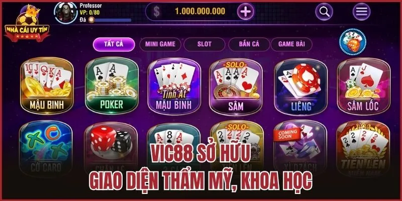 Vic88 sở hữu giao diện thẩm mỹ, khoa học